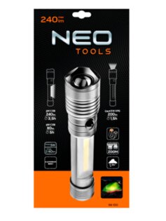 NEO 99-100 Hliníková baterka 2v1, lupa, magnety, 4xAAA